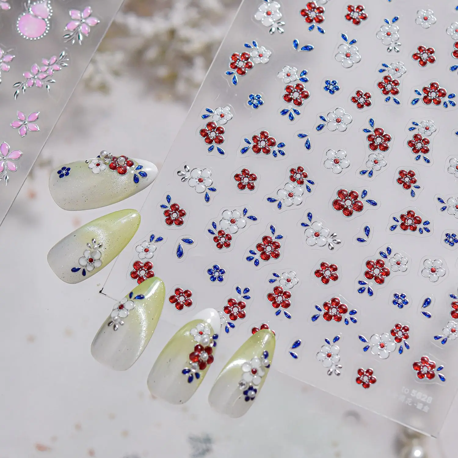 

Ice transparent light luxury style relief purple flowers purple gourd pattern nail stickers flowers design nail art decoration