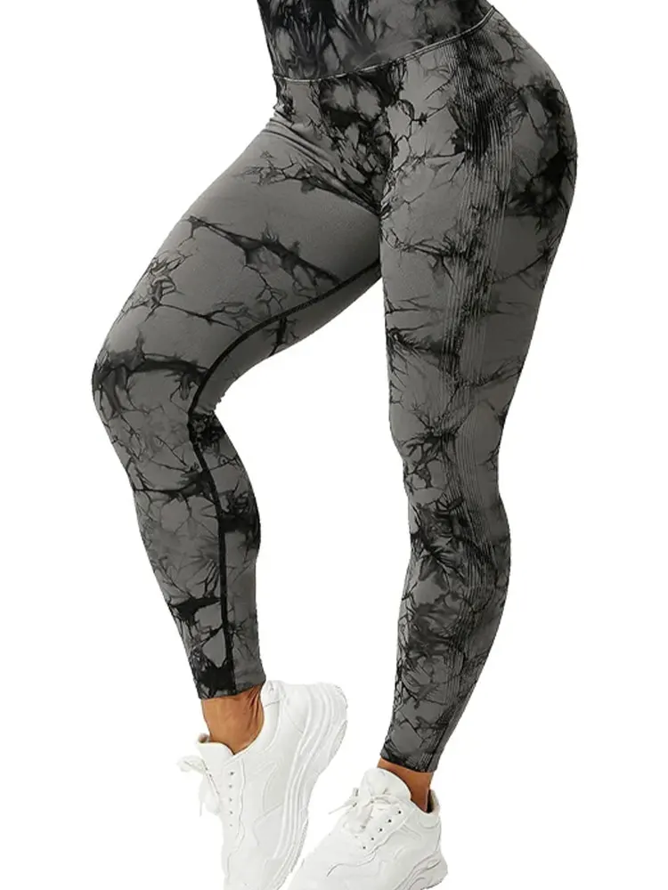 Tie Dye Seamless Leggings for Women High Waist Yoga Pants, Scrunch Butt Lifting Elastic Tights