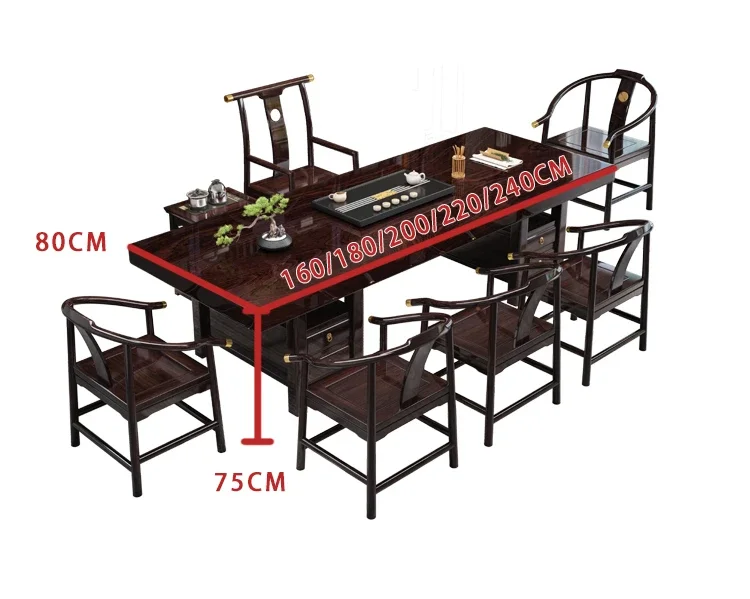 Solid wood large board tea table and chair combination black rosewood new Chinese style