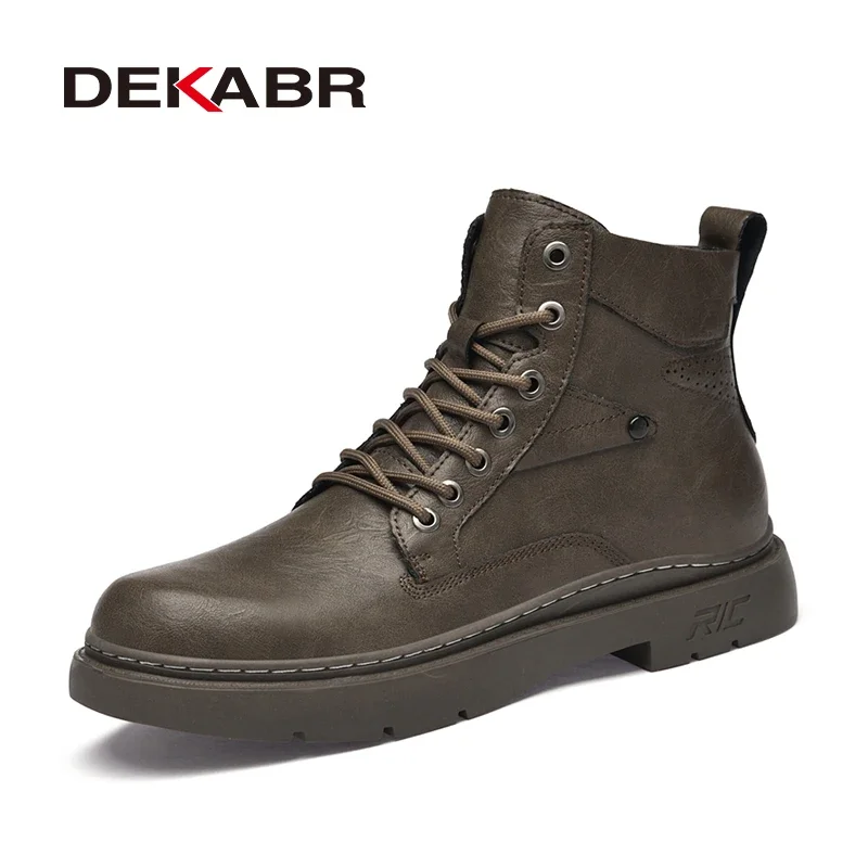 DEKABR Classic Non-Slip Snow Ankle Boots For Men Autumn Winter Fur Waterproof Quality Designer Split Leather Shoes Size 37-46