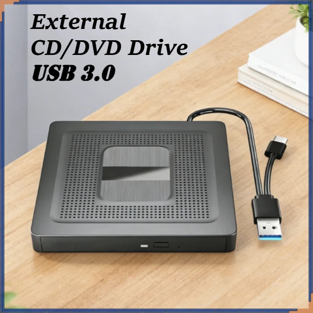 

2-in-1 External CD DVD Drive Optical Drive USB3.0 TypeC External CD-RW DVD-ROM Burner Reader Player For Laptop Desktop Mac Linux