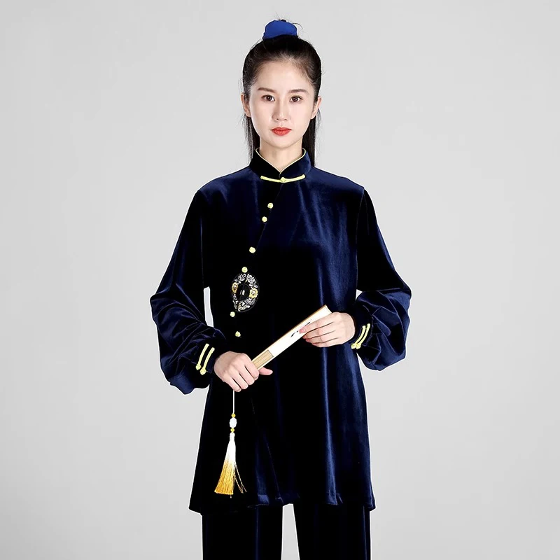 Kun Master Thicken Velvet Taichi Uniform Elegant Winter Martial Arts Suit Embroidery Kung Fu Clothes Taiji for Women