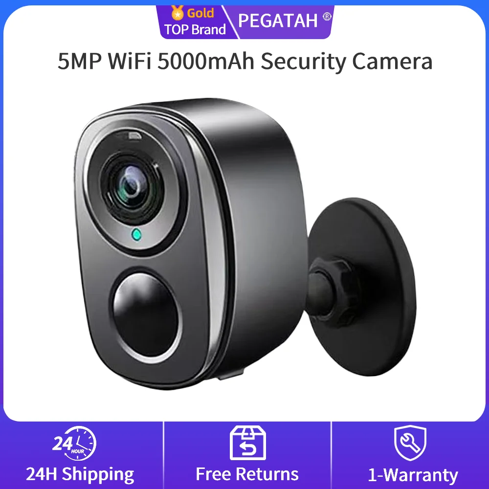 PEGATAH 5MP WiFi Security Camera Wireless 5000mAh Battery Powered Camera AI Motion Siren Spotlight Color Night Vision Camera