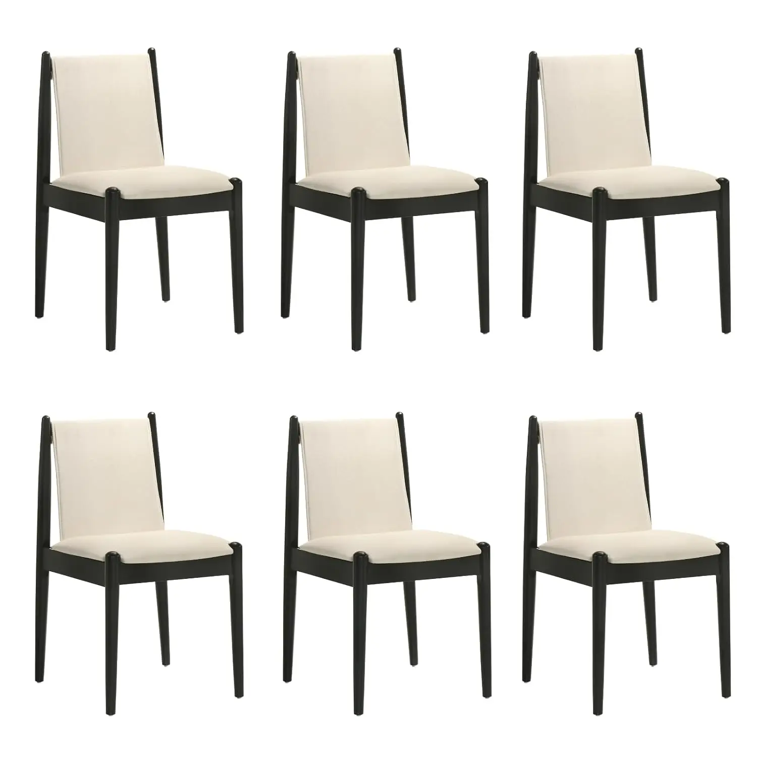 Linen Dining Chair Set of 6, Wooden Armless Chair with Black Legs & Sturdy Frame for Dining Room Restaurant Living Room