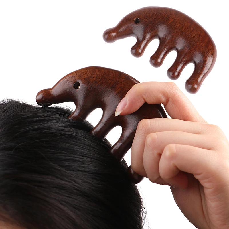 

Hedgehog Head Meridian Massage Comb Five-Tooth Thickened Sandalwood Wide Tooth Comb Acupuncture Therapy Anti-Static Smooth Hair