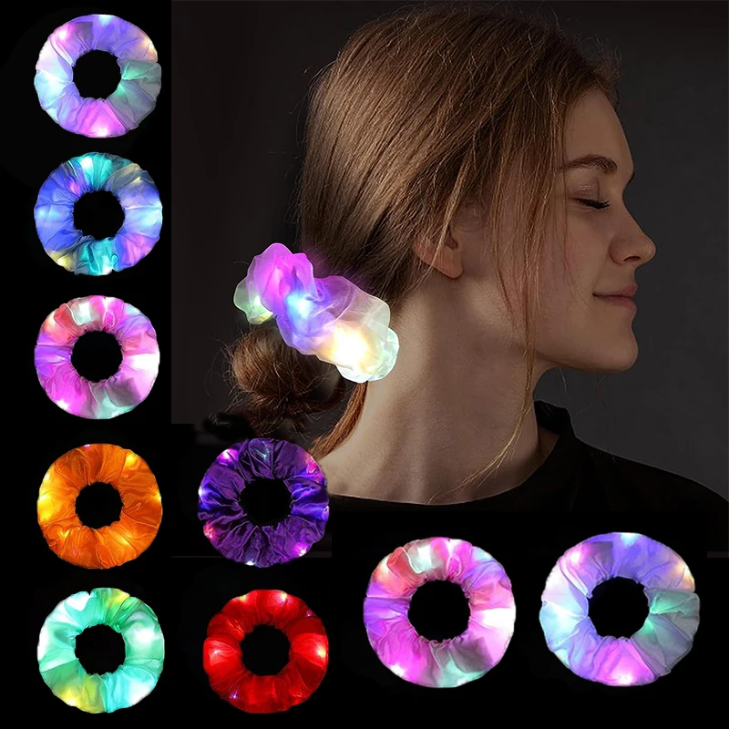 Hot Sale Flashing Neon Headwear Accessories LED Luminous Scrunchies Hairband Glow Hair Bands Light Up Hair Scrunchy