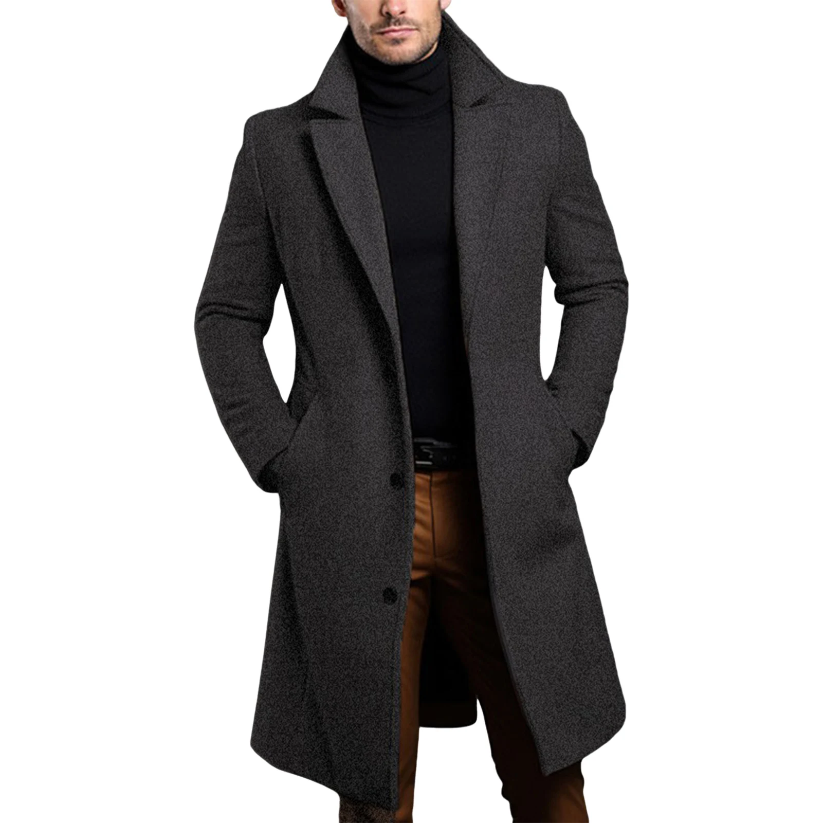 Men Elegant Long Trench Overcoat Single-breasted Windproof Trench Coat for Jeans Sweater Boots Matching
