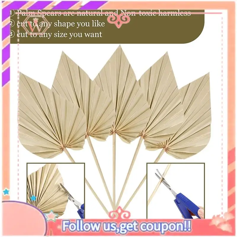 AT84-20Pcs Boho Dried Palm Spears Leaves Small Dried Real Palm Fans Dried Palm Leaves With Stem Dried Leaf Decor Vase - Detail 1