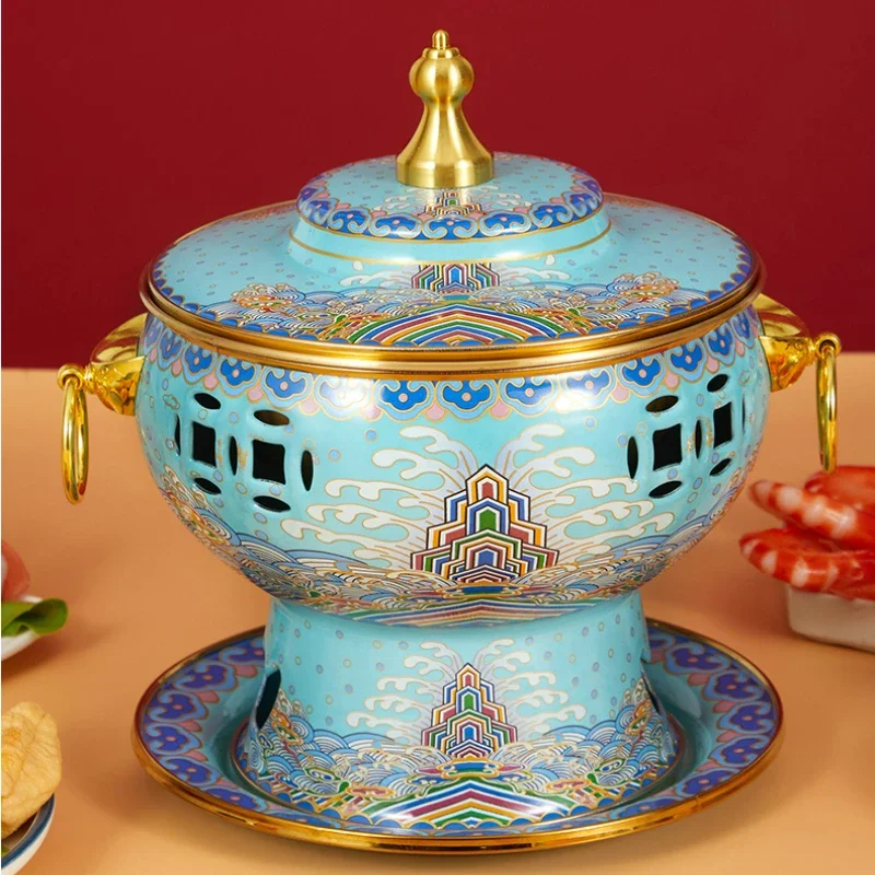 

New Cloisonne Single Brass Inner Hotpots Thickened Pure Copper Alcohol Pot Small Chafing Dish Club Hotel Home One Person One Pot