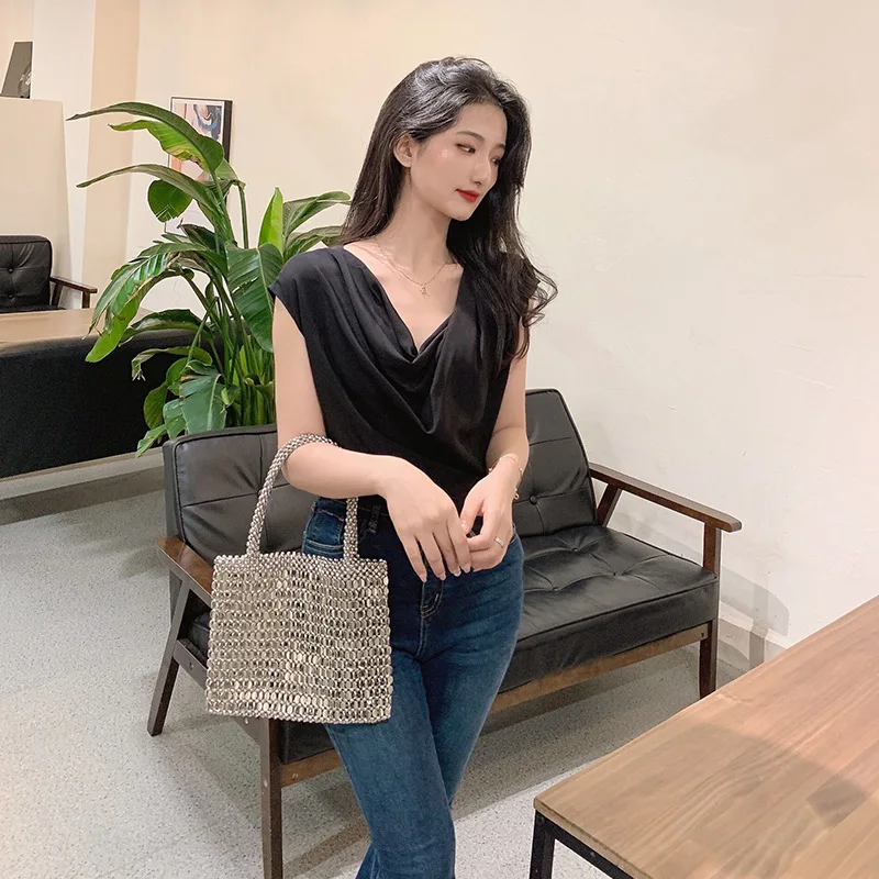 Silver Shiny Bag Handmade Woven Beaded Sequin Bag luxury Designer hobo shoulder bag Evening clutch Bag Purses