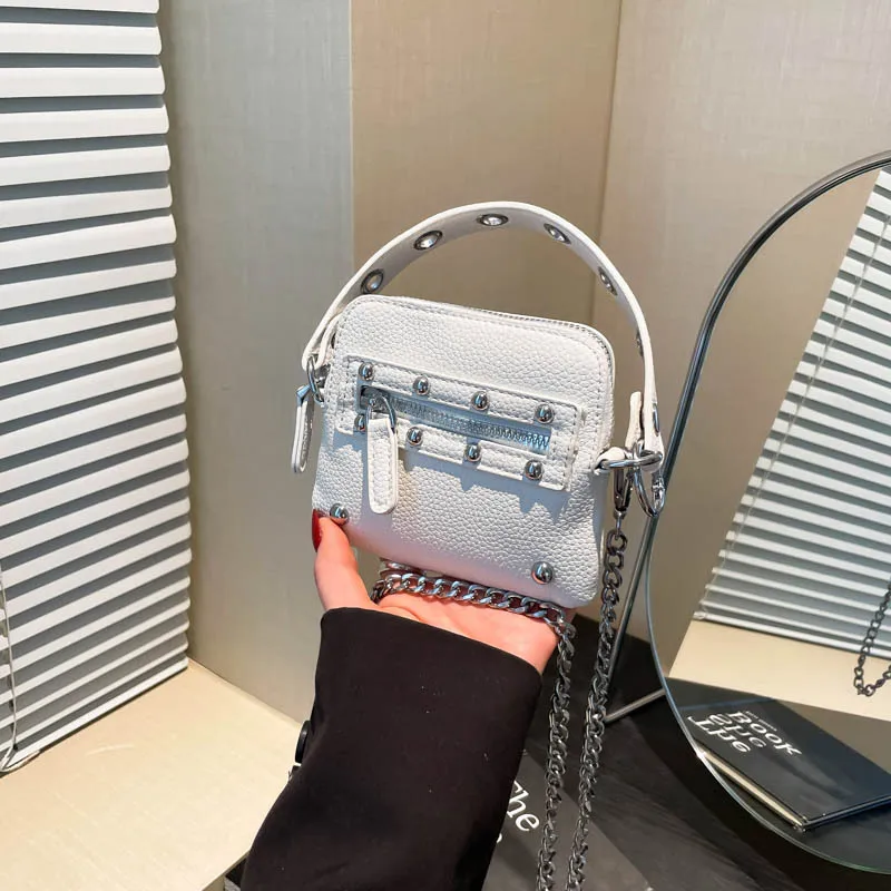 

Панк мини-кошельки с заклепками для женщин, дизайнерские сумки, роскошные цепочки из искусственной кожи, сумка через плечо, новинка 2023 года