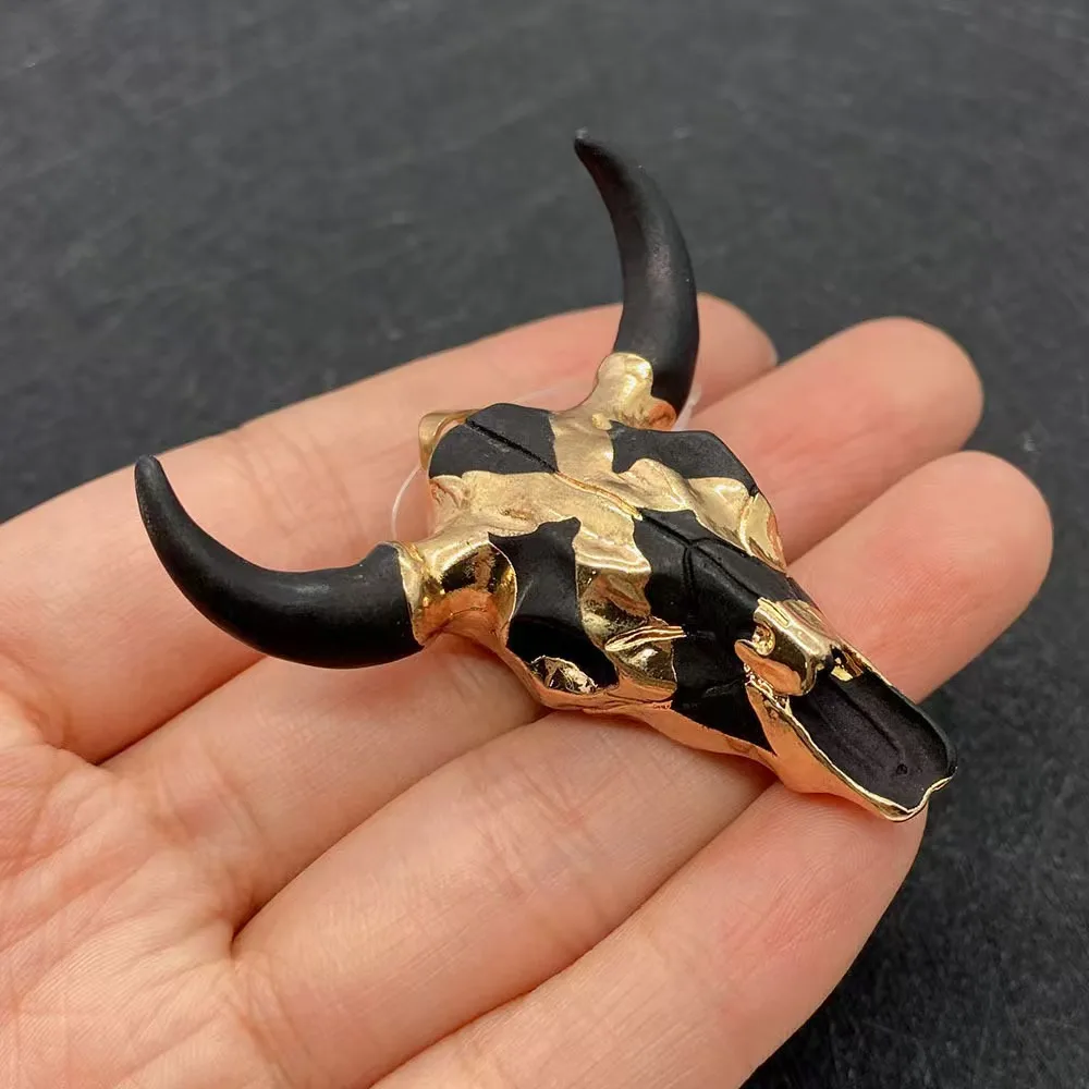 1pc Acrylic Bull Head Bone Shape Pendants Golden Edge Wrapped Design Charms Accessory DIY Making Retro Necklace Jewelry