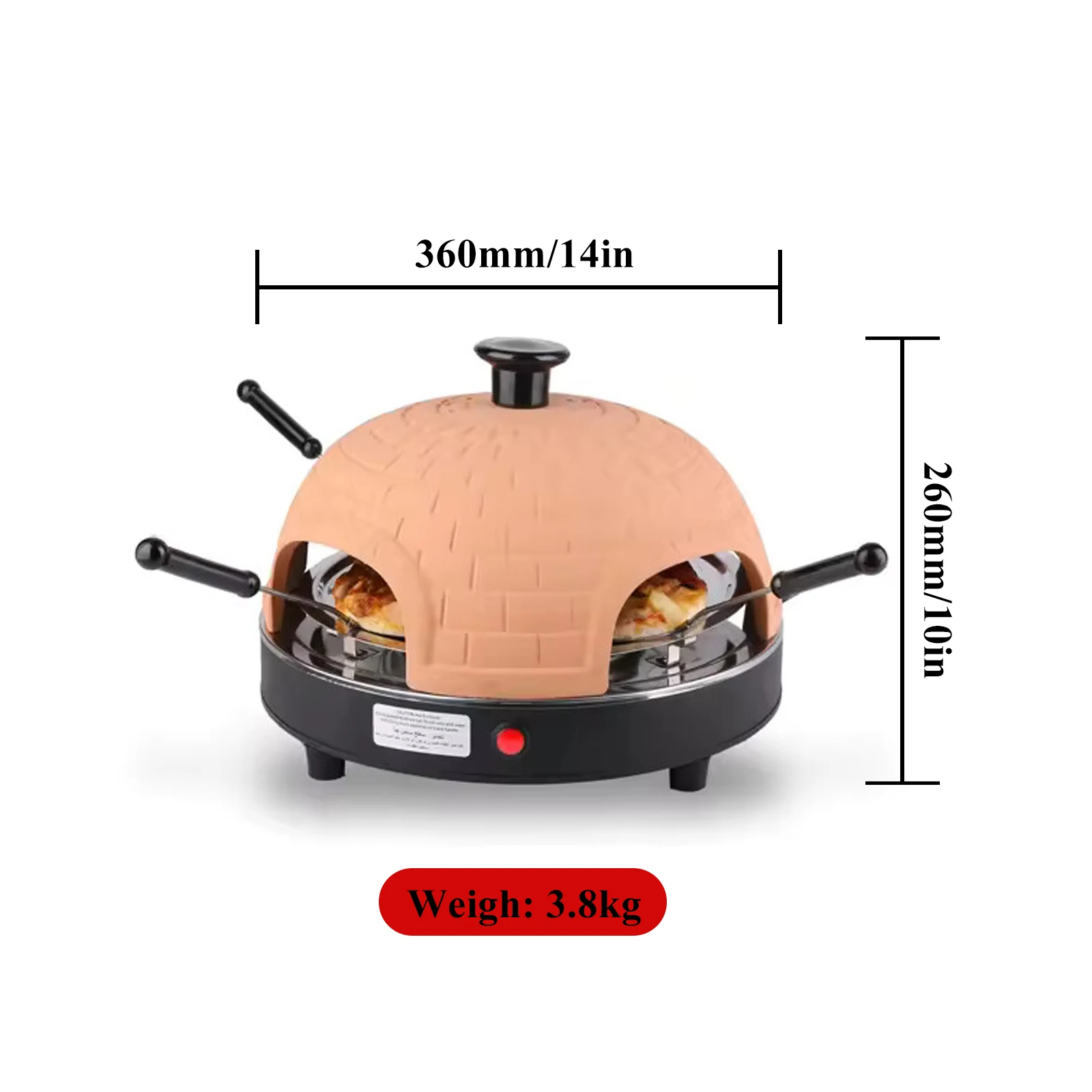 AUPLEX Electric Countertop Ceramic Pizza Oven Wood Handle Mini Smokeless 4-Person Family Party Fast Baking