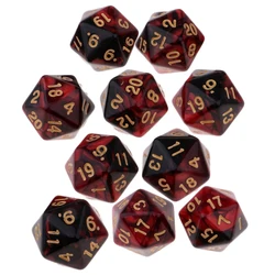 Juego de dados poliédricos acrílicos de colores D20, dados de 20 caras, juego de dados DND de remolino de dos colores para D & D TRPG, juego de mesa, 10 piezas por juego