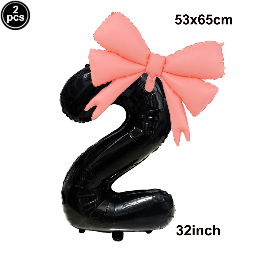 32-calowy balon z numerem Czarny różowy Mini kokardka do rękodzieła Satynowa wstążka Duża folia Czarny różowy balon z numerem Dekoracja urodzinowa dla dziewczynki — zdjęcie 4
