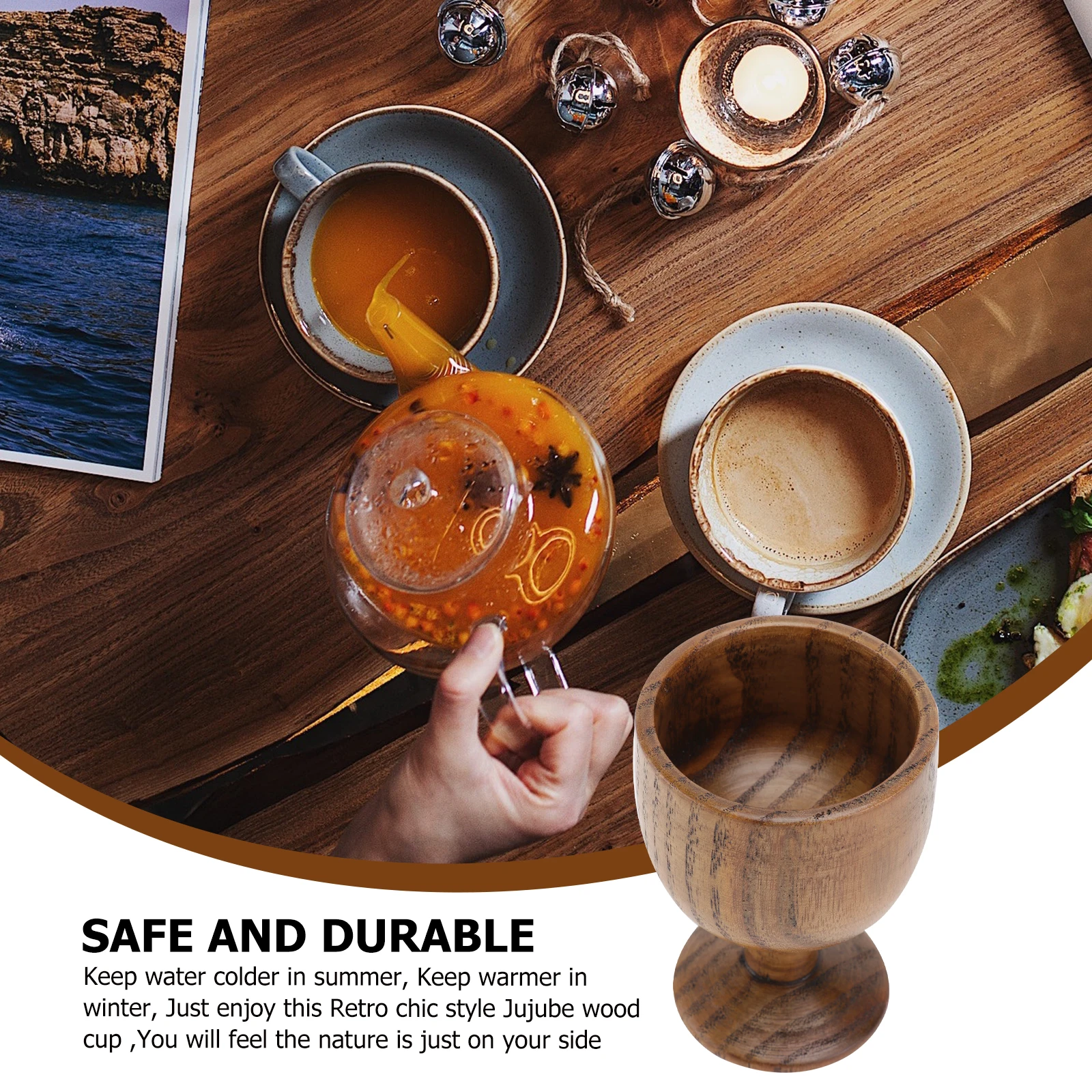 

Jujube Wood Drinking Cup Eco-friendly Non-toxic Retro Whiskey Wine Glass Handmade Wooden Bowl Kitchen Barware