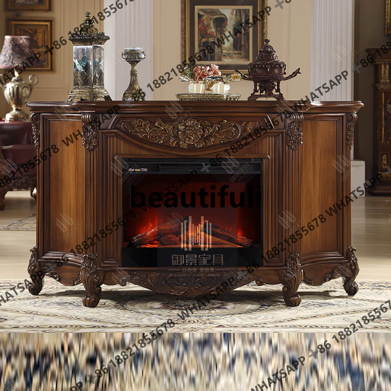 American solid wood mantel European vintage stove decoration cabinet living room wall heating core fireplace cabinet