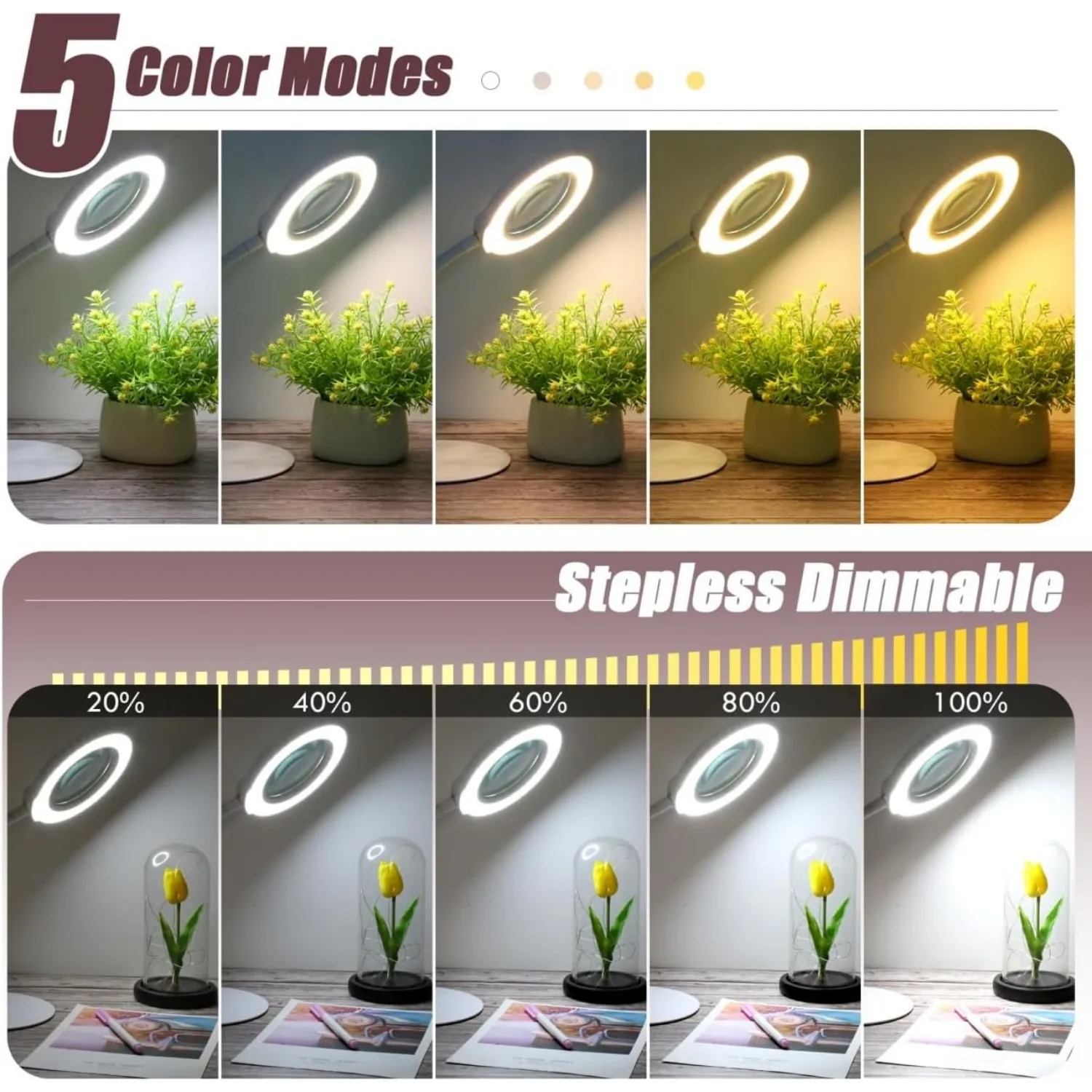 공예 취미 그림 닫기 작업을 위한 조명이 있는 핸즈프리 유연한 구즈넥 돋보기 - 흰색