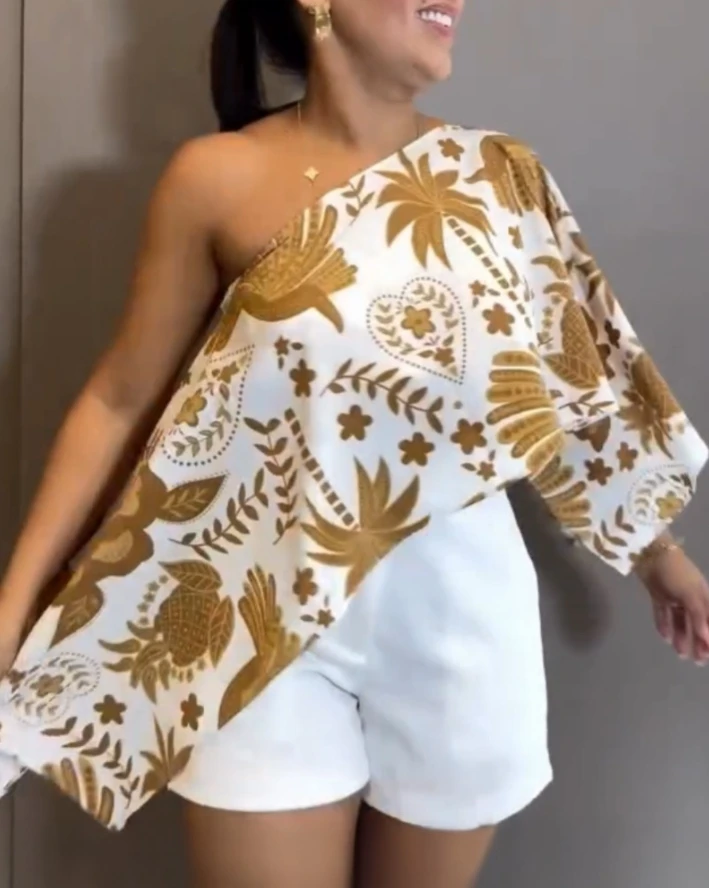 Chemisiers élégants pour femmes, 2 pièces, imprimé Floral, épaules dénudées, manches fendues, chemise élastique, vêtements multiples, vêtements d'été pour femmes