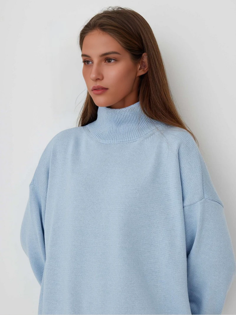 Wixra Autumn Winter Women Knitted Turtleneck Stand up Collar Sweaters 2023 Casual Basic Pullover Jumper