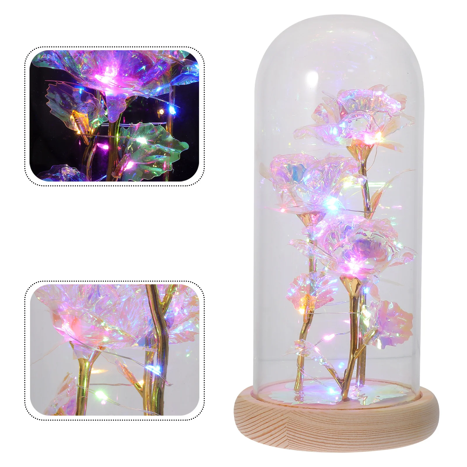 

1Pcs Creative Glass Dome Flower Adornment Chic Rose Ornament for Home Desk Nonfading Exquisite Gift Flower Glass Dome