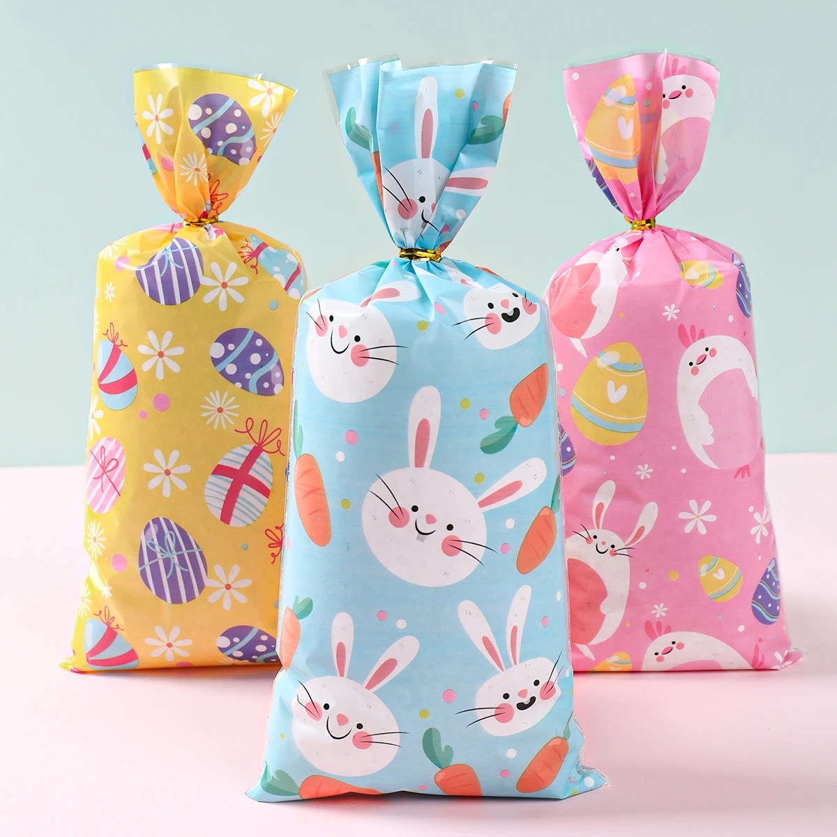 25/50/100Pcs Easter Rabbit Candy Bags Cute Bunny Chick Cookie Gifts Packaging Plastic Bags Easter Decor 2024 For Home Kids Gifts