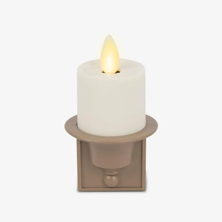 Luz Nocturna LED sin Llama con Sensor Automático de Oscuridad, Color Taupe Atemporal, Enchufe de Pared, Luz Nocturna Interior con RealFlame E