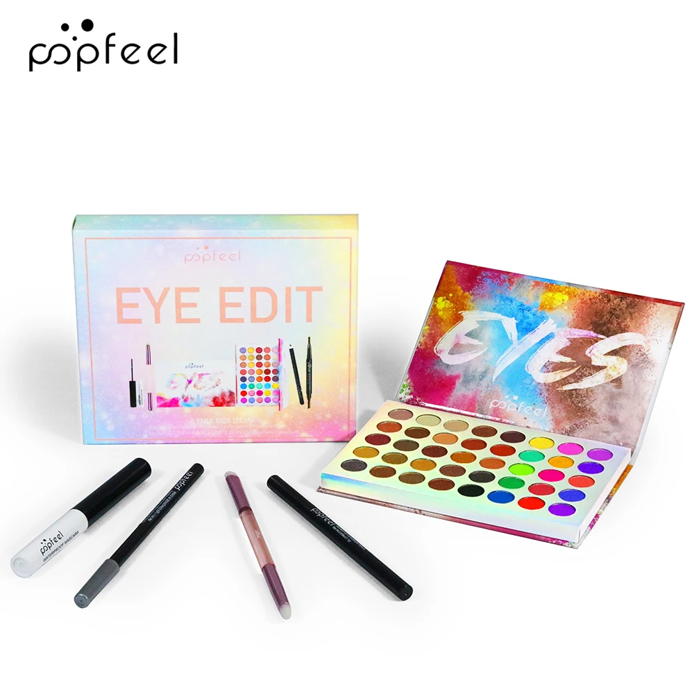 POPFEEL Mini Eye Makeup Set 40 Color Eyeshadow Lash Lift Mascara Black Eyeliner Makeup Set Box