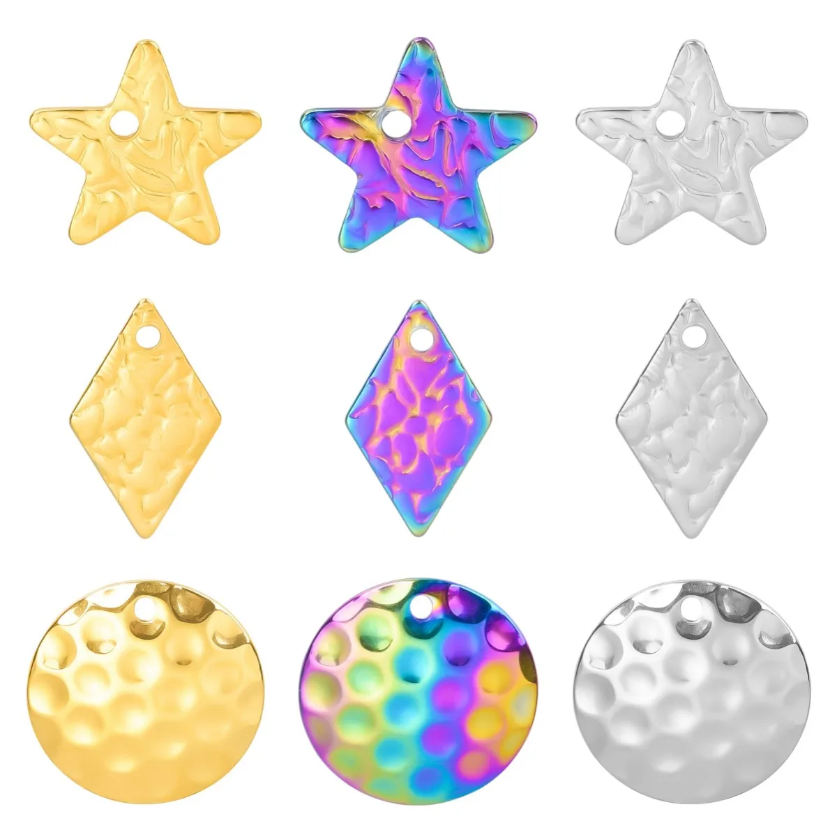 

10pcs Stainless Steel Charms Five Pointed Star/Diamond/Circle Pendants For Women Bracelet Necklace Earring Jewelry DIY Accessory