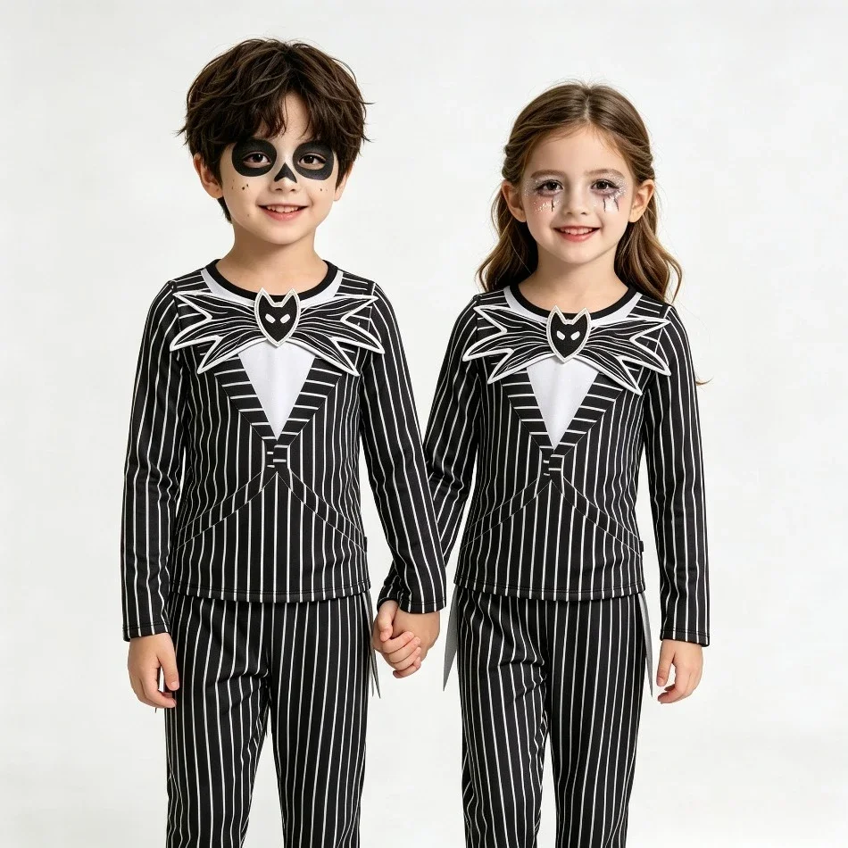 Nightmare Before Christmas Jack Skellington Halloween Skellington Jack Cosplay Costume for Kid Boy Carnival Children Clothing