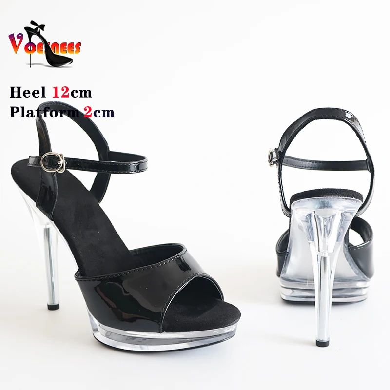 Black 12cm Pole Dancing Practice Shoes Clear Thin Heel Transparent Crystal Platform Woman Sandals Party Wedding Shoes New  Heels