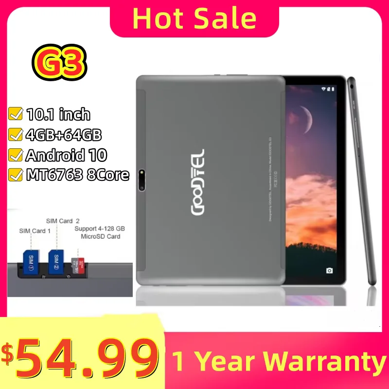 G3 Type-C 10.1" Android 10 Tablet 2G\3G\4G Calls MT6763 Processor Octa-Core 4GB RAM 64GB ROM 1280 x 800 Pixels 2*Sim Cards