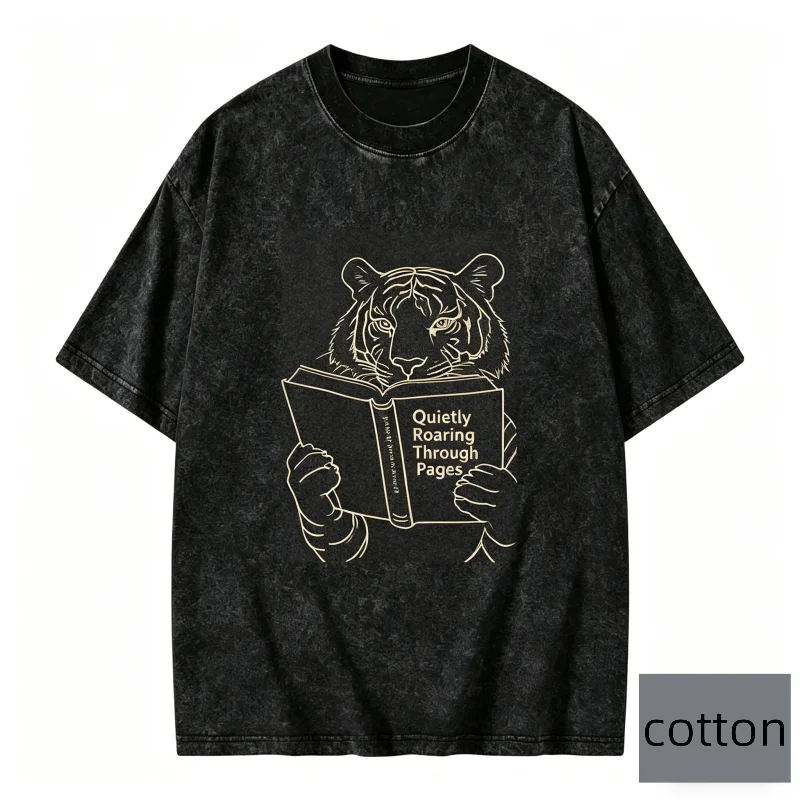 Koreanischer Vintage-Stil Gewaschenes Kurzarm-T-Shirt mit Go Get Em Tiger Grafik-Print für Männer und Frauen, Locker Sitzend, Streetwear, Lässiges Oberteil – Detail 3