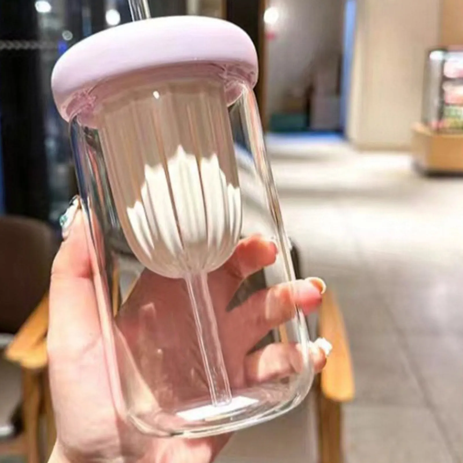 Portable Fashion Glass Water Cup Cold Brew Cup Flower Tea Cup High Value Glass Straw Cup Promotional Gift Cup Transparent Glass