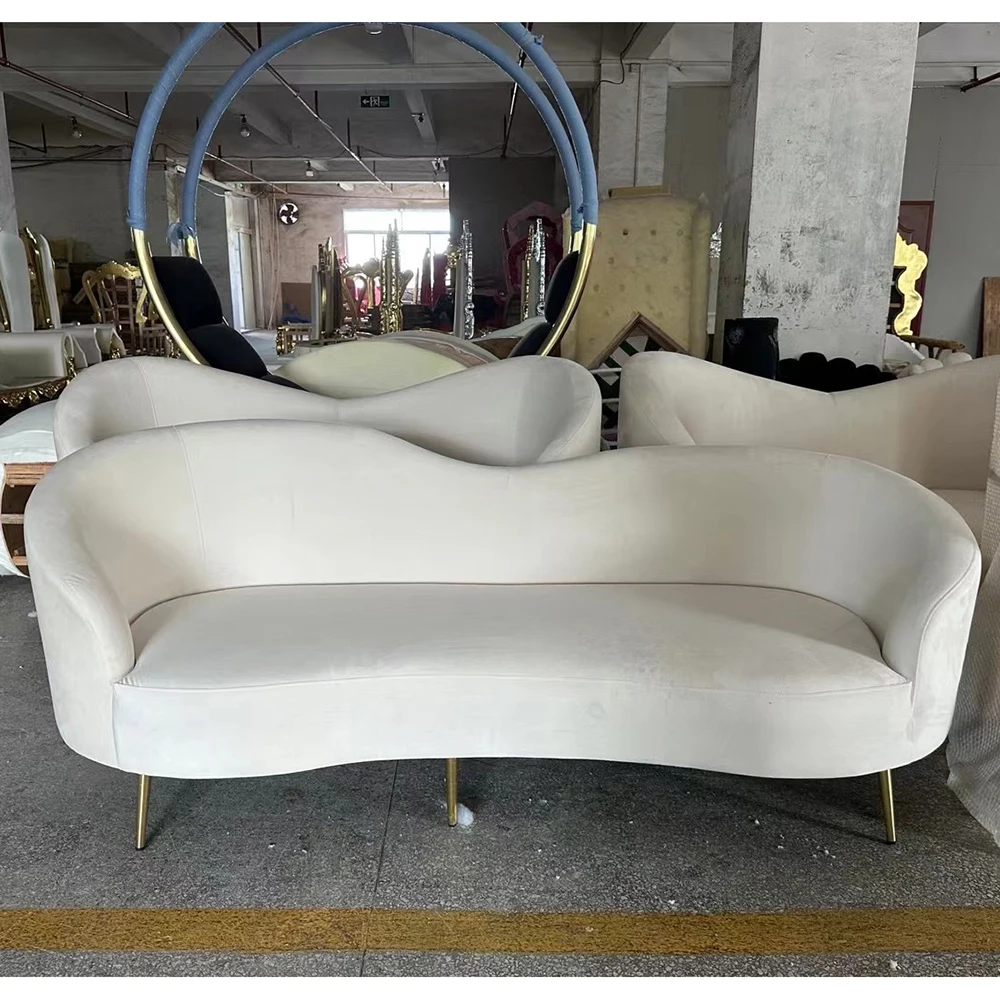 Popular Modern Furniture White Velvet with Metal Legs Two Seater Sofa Living Room Furniture