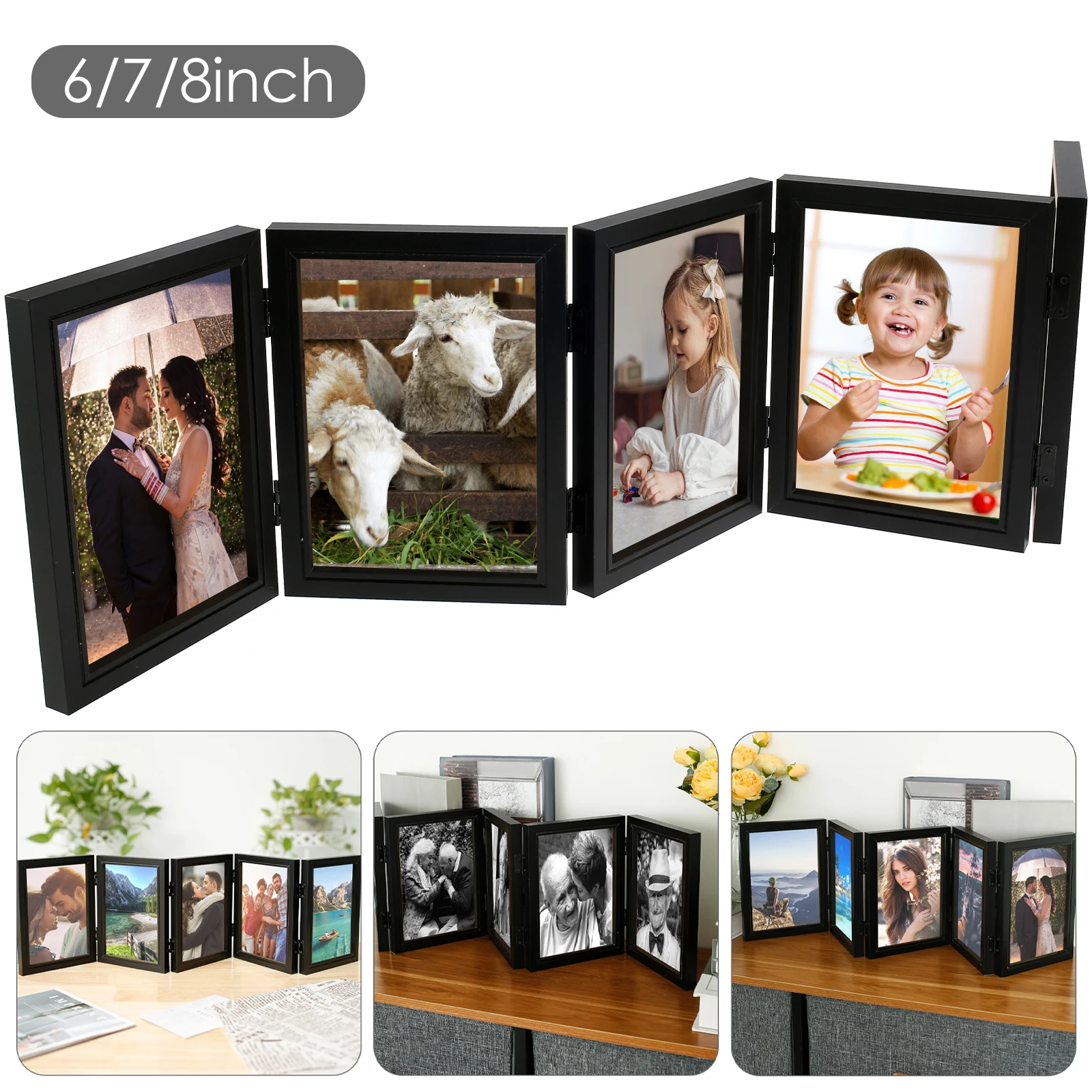 

Hinged Picture Frame with Glass 5 Photos Folding Photo Frame 180° Foldable Desk Picture Frame Dustproof Folding Hinged Picture