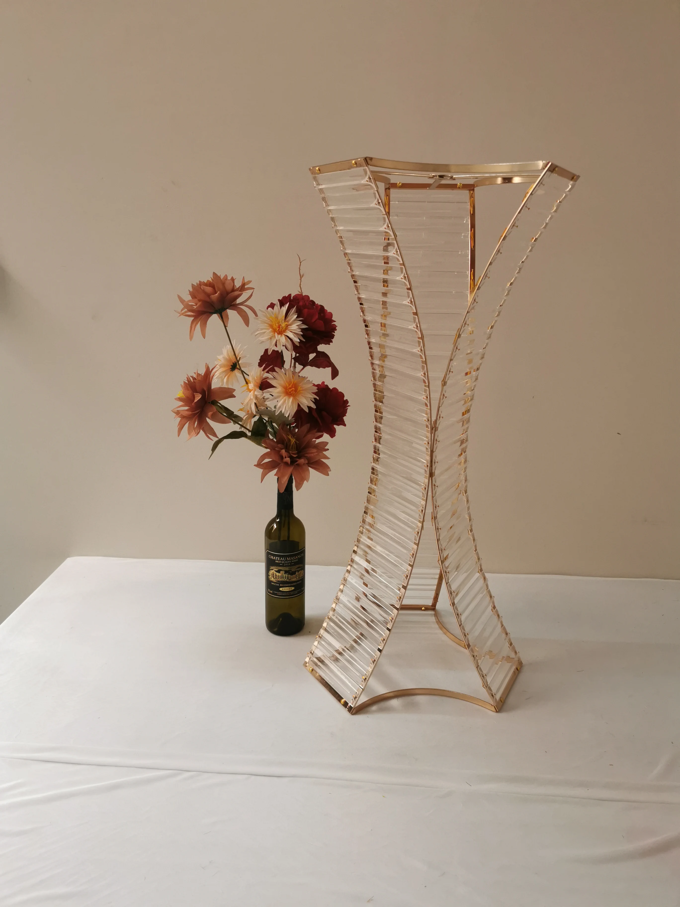 Gold Flowers Vases Candle Rack Stand Holders Wedding Decor Road Lead Floral Bouquet Party Props Table Centerpiece Pillar