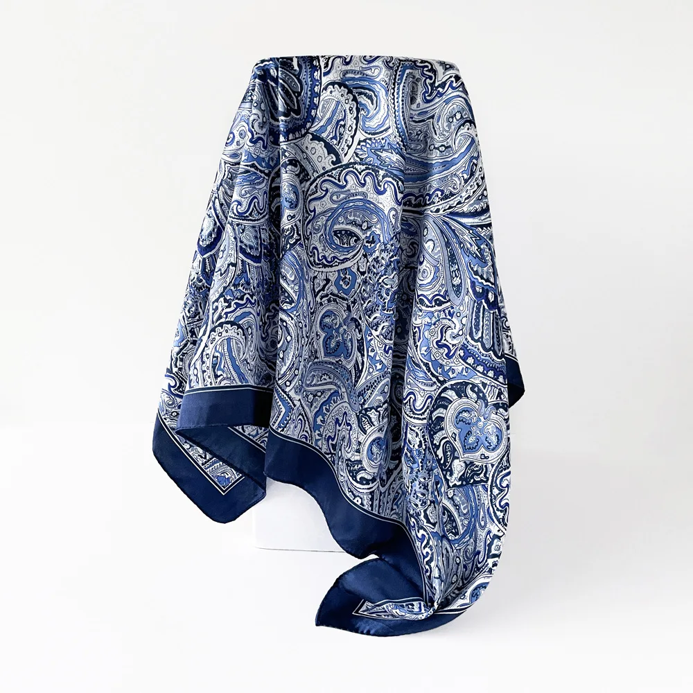 

Blue Headscarf, Silk-like Walnut Scarf for Women, New Model Satin Colored Dib Printed Stole Wholesale