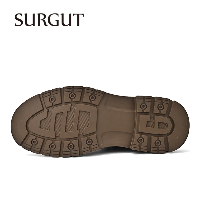 SURGUT Brand Men Shoes Leather Casual Shoes Men Rotating Buttons Flat Platform Outdoor Loafers Breathable Walking Shoes