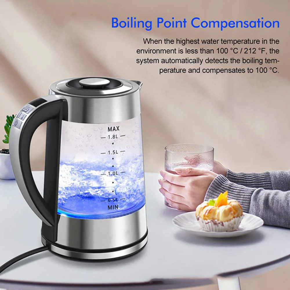 1800W 1.8L Electric Kettle Tea Pot Portable Glass Stainless Steel Water Boiler Fast Heating Teapot 220V Home Appliance 전기포트 주전자