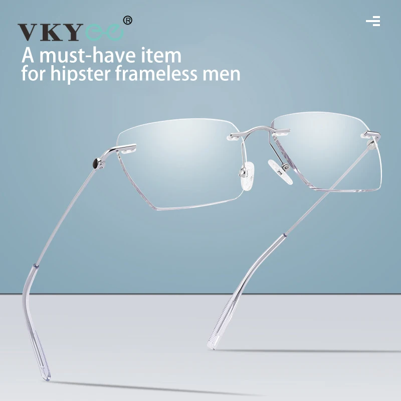 VICKY Fashion Rimless Myopia Glasses Men Unisex Titanium Anti Blue Light Glasses Women Custom Prescription Reading Glasses 0621