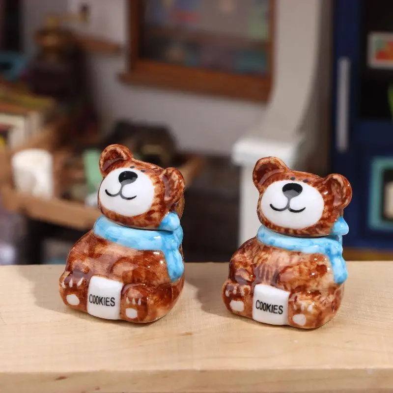 1/3Sets Miniature Dollhouse Porcelain Bear Cookie And Candy Jars Ornaments For Diy Doll Kitchen Party Decoration Accessories