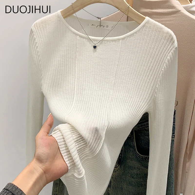 DUOJIHUI Classic O-neck Basic Long Sleeve Knitted Women Pullovers Autumn New Solid Color Fashion Simple Casual Female Pullovers