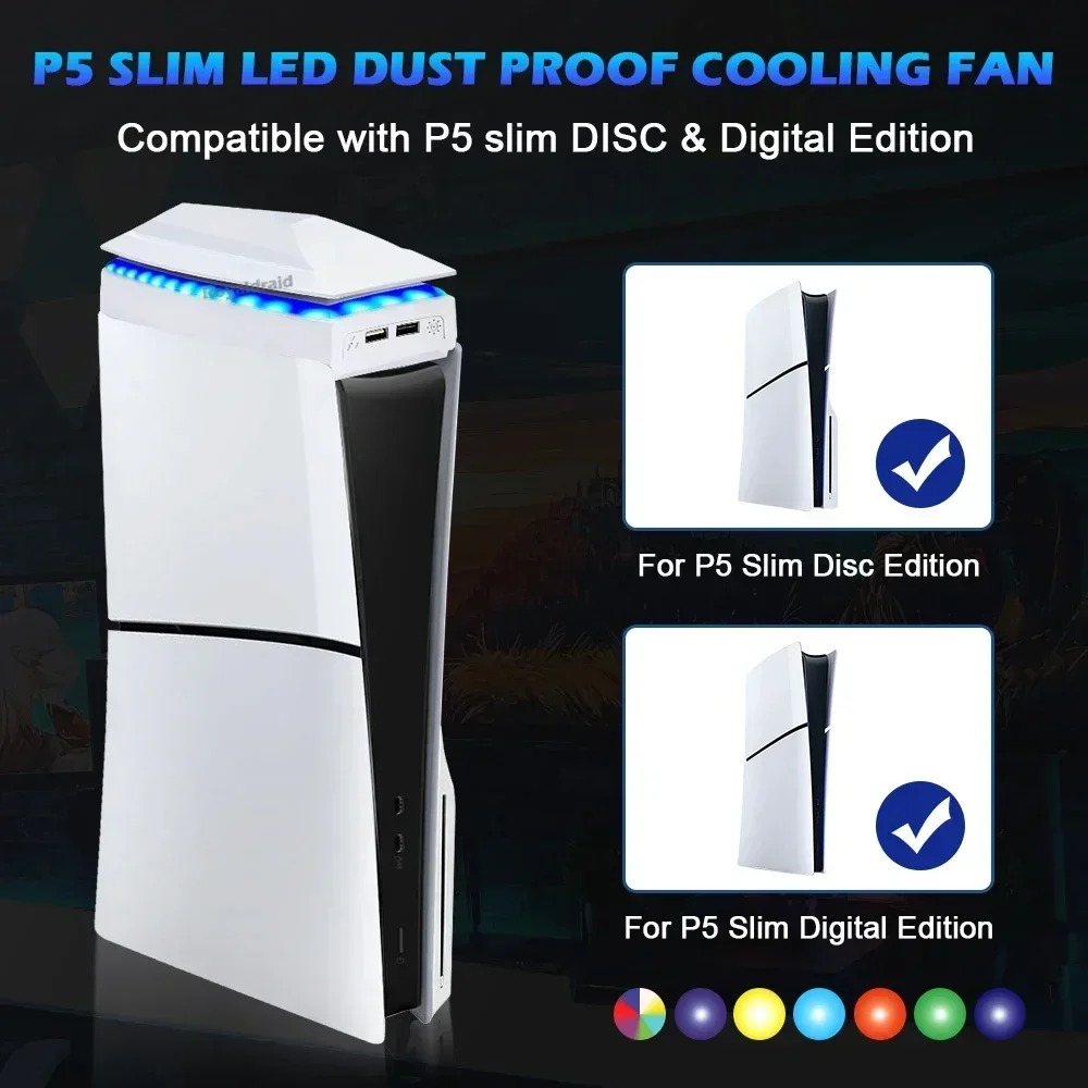 

Вентилятор охлаждения для PS5 Slim с RGB LED подсветкой, радиатор для игровой консоли, пылезащитный вентилятор для эффективного отвода тепла для консоли PS5 Slim.