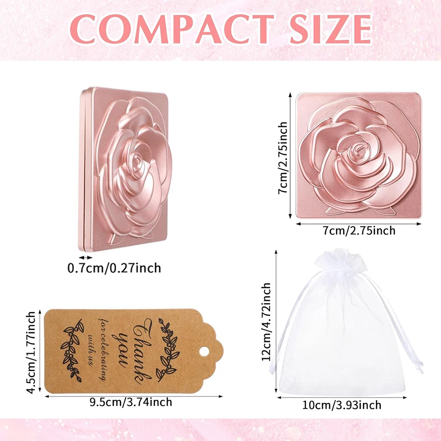 6/12Set 7cm Square Rose Mirror with Storage Bag Lady Portable Handheld Folding Mirror Dressing Table Makeup Accessories