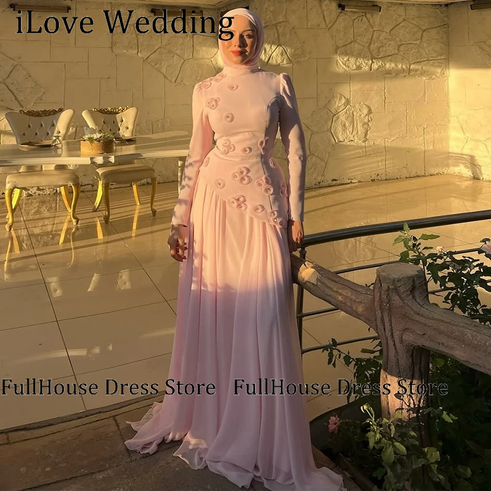 

3D Flowers Pink Evening Dress Chiffon Draped Floor Length Formal Prom Dress Corset Elegant Cocktail Party Gowns Custom Made