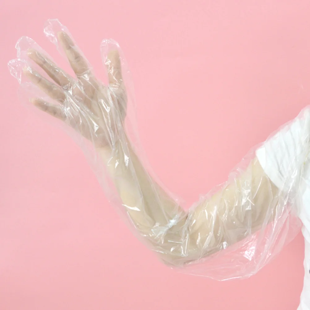 

10Pairs Protective Long Arm Gloves Disposable Waterproof Extended Pe Gloves Acid Alkali Resistant Arm Guard Sleeves
