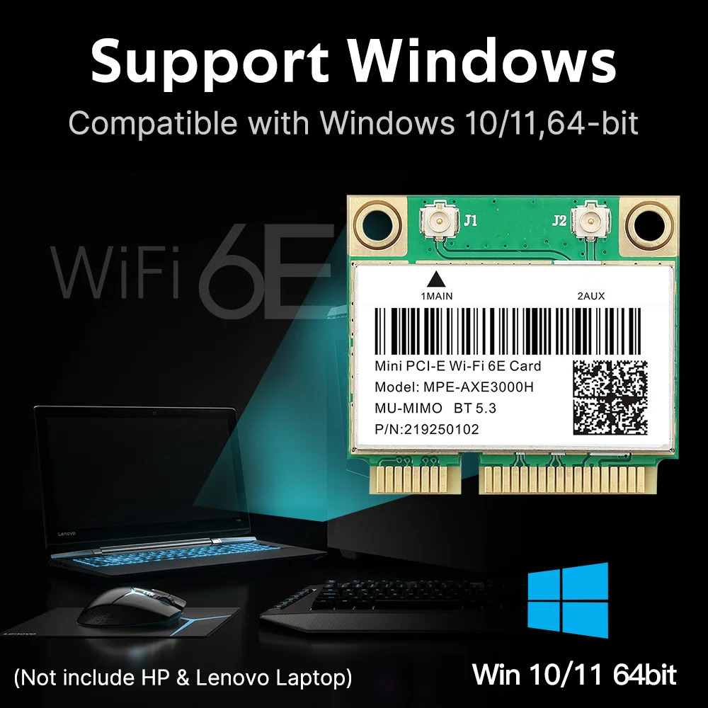 FENVI WiFi 6E Mini PCI-E WiFi Card MPE-AXE3000H 5374Mbps 2.4G/5G/6Ghz For Bluetooth 5.3 802.11AX Wireless Network Adapter Win 10