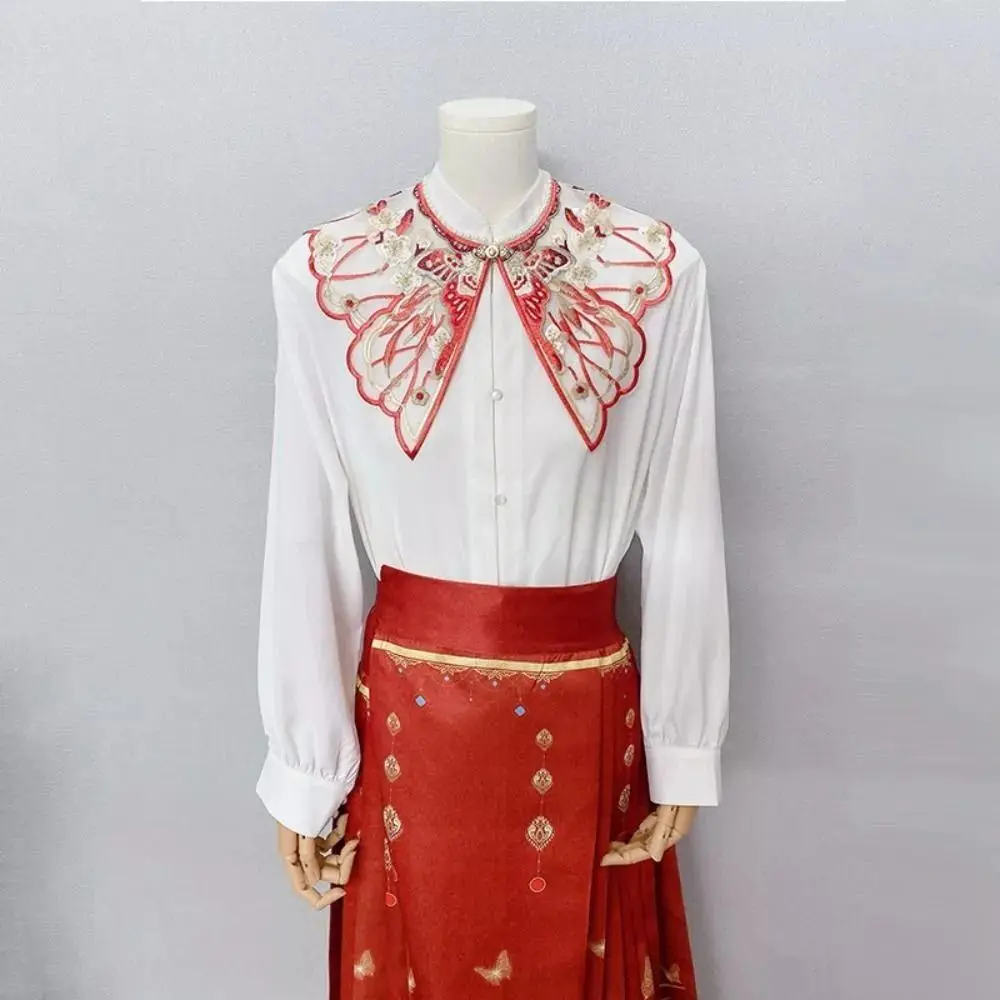 Китайский вышитый детский искусственный воротник с бабочкой и цветком, универсальный накладной воротник, высокое качество, искусственный воротник с жемчугом для девочек