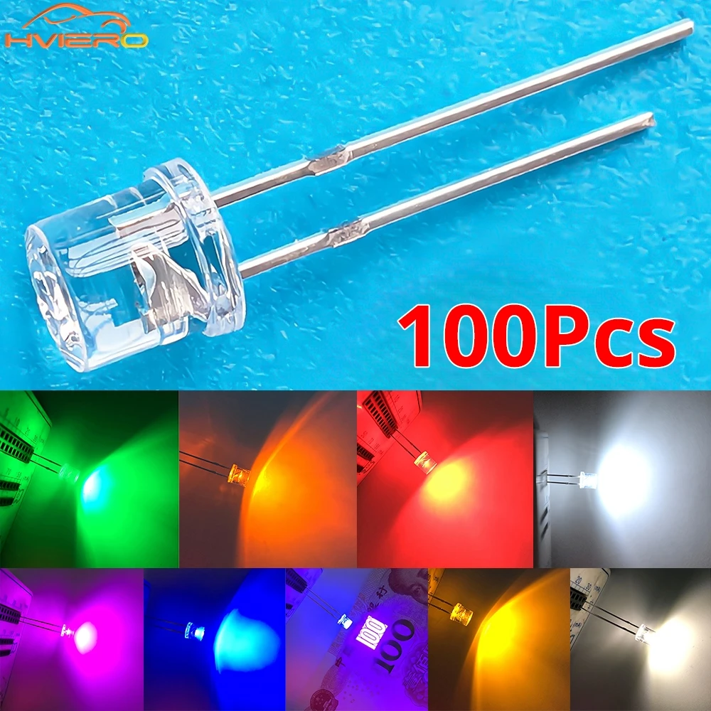 

100pcs 5mm Flat Top White Red Yellow Blue Green Emitting Diode Lamp beads LED Wide Angle Ultra Bright Bulbs F5 5mm Light Diodes